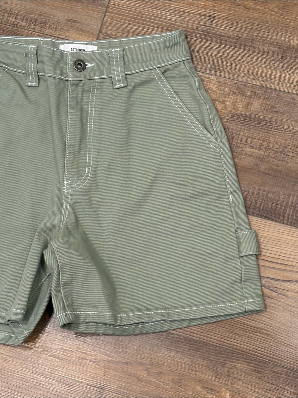 Cotton On Sage Green High Waist Utility cargo carpenter denim Shorts - Picture 2 of 8
